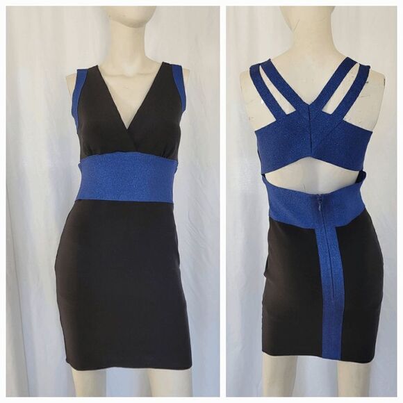 Fora metallic blue black bandage dress size L - Picture 1 of 7